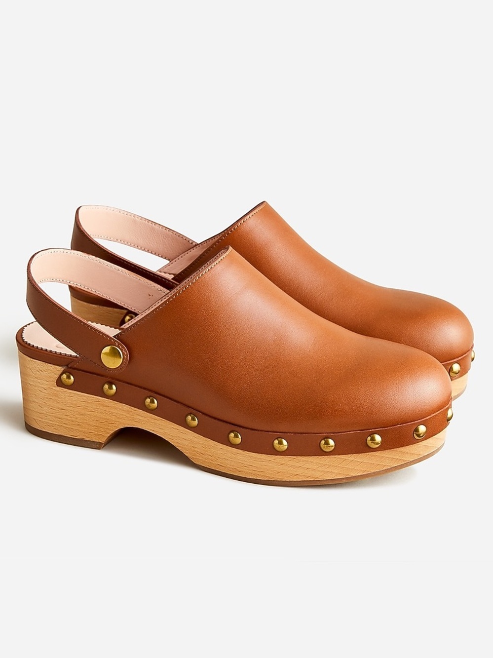 J Crew 7.5 Fall Leather Clog Wood Preppy Boho Gold Stud Coastal Cozy Neutral